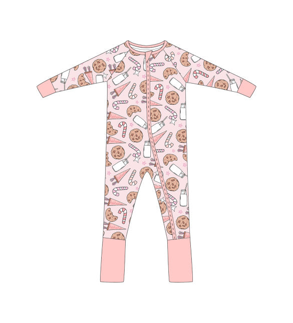 Pink Milk+Cookies Zip Up Romper